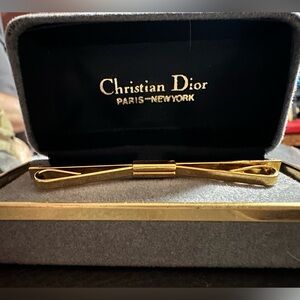 Vintage Christian Dior Neck Tie Clip Pin Bar Gold Color